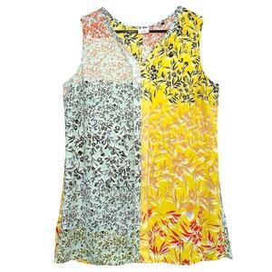 Cabi Golden Glow Split Neck Mixed Floral Sleeveless Tunic Top Medium